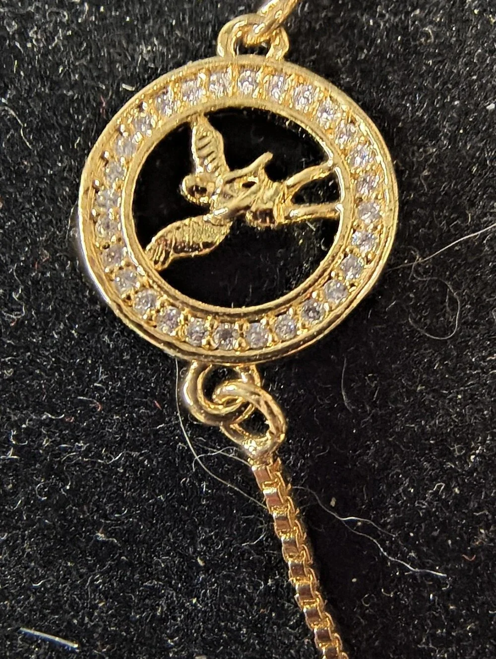 NOS 18K Gold Stainless Guardian Angel CZ Bolo Bracelet Adjustable